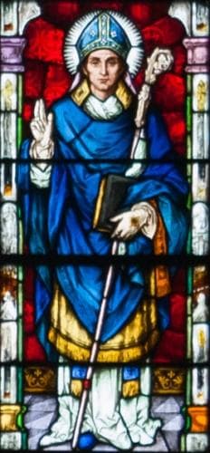 Detail of A Stained Glass Window Depicting Saint Mura of Fahan Created C1900 By Meyer And Co Cathedral of Saint Eugene Derry Northern Ireland Photographed On 17 September 2013 By Andreas F Borchert