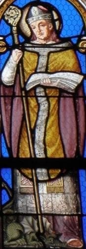 Detail of A Stained Glass Window of Saint Paul Aurelian Date And Artist Unknown Church of SaintHervé Lanhouarneau France Photographed On 15 October 2011 By Go69