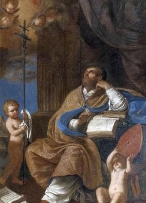 Detail of A Painting of Saint Peter Chrysologus School of Guercino 17Th Century Diocesan Museum of Pius XI Imola Italy