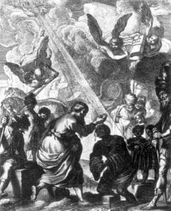 Detail of The Engraving Saint Philip Baptizing The Eunuch of Candace By Claude Vignon 1638 Bibliothèque Nationale Paris France