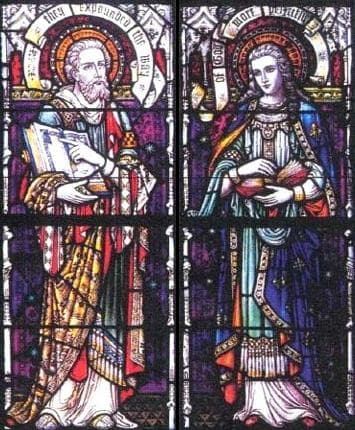 Detail of A Stained Glass Window of Saints Aquila And Priscilla Date And Artist Unknown