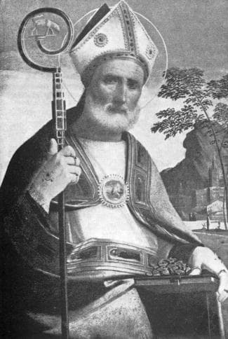 Illustration of Saint Rainerio of Split From A 1952 German Holy Card Image Based On A Painting By Giovanni Battista Detto LOrtolano C1500