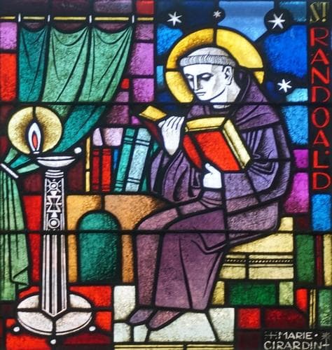 Detail of A Stained Glass Window of Saint Randoald Designed By Albin Schweri Produced By A Kirsch And Company of Fribourg Switzerland Photographed On 14 August 2019 By Ginkgo2G