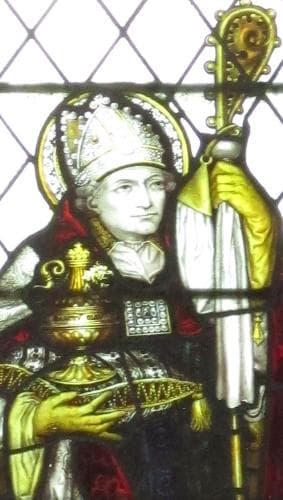 Detail of A Stained Glass Window of Saint Richard of Chichester By Charles Eamer Kempe C1883 North Tower Saint Mary The Virgin Church Shipley West Sussex England Photographed On 19 June 2017 By Antiquary