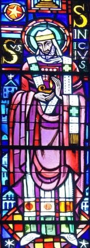 Detail of A Stained Glass Window of Saint Sinicius Date And Artist Unknown Covent of The Former Seminary In Reims France Photographed On 1 July 2012 By Garitan
