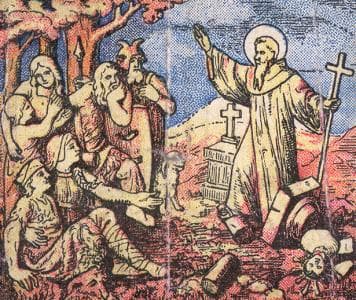 Image of Saint Sturmi of Fulda Destroying Pagan Temples And Preaching To The Locals From A 1921 Niedermarsberg Germany 1 Mark Note