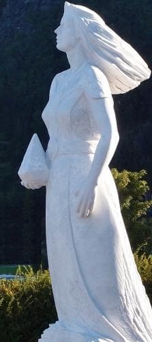 Detail of A Marble Statue of Saint Sunniva of Selja Sculpture By Arne Meland Date Unknown Harbour of Selje Norway Photographed On 12 September 2015 By Atle Råsberg