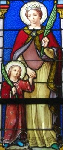 Detail of A Stained Glass Window of Saints Tryphine And Tremeur 1897 Artist Unknown Saint Tryphine Chapel of SaintAignan Morbihan France Photographed On 23 August 2015 By Fab5669