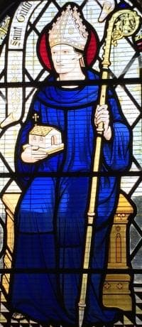 Detail of A Stained Glass Window of Saint Trillo of Wales Date And Artist Unknown Parish Church of St Trillo Llandrillo Denbighshire Wales Photographed On 15 July 2014 By Timothy Titus