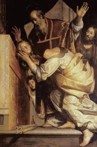 Detail From The Painting Miracolo Di Santa Valeria Dinanzi A San Marziale C1630 By Giovanni Antonio Galli Saint PeterS Basilica Vatican City Rome Italy