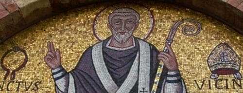 Detail of A Mosaic Depicting San Vicinio His Mitre And Iron Collar Date And Artist Unknown Basilica of San Vicinio Sarsina Italy Photographed On 9 September 2015 By Rapallo80