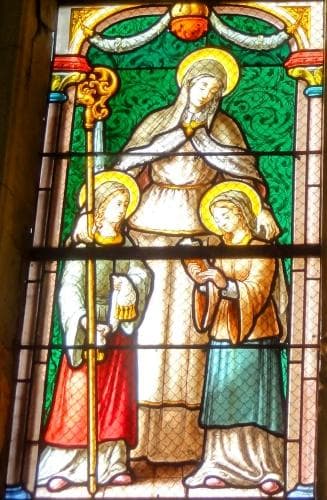 Detail of A Stained Glass Window of Saint Waudru With Two of Her Sisters Date Unknown Artist Unknown South Aisle Canopy 12 Church of SaintLucien DAvrechy Oise France Photographed On 23 November 2014 By Pierre Poschadel