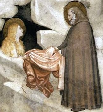 Detail of A Fresco of Saint Zosimus of Palestine Meeting Saint Mary of Egypt C1325 Assisi Italy